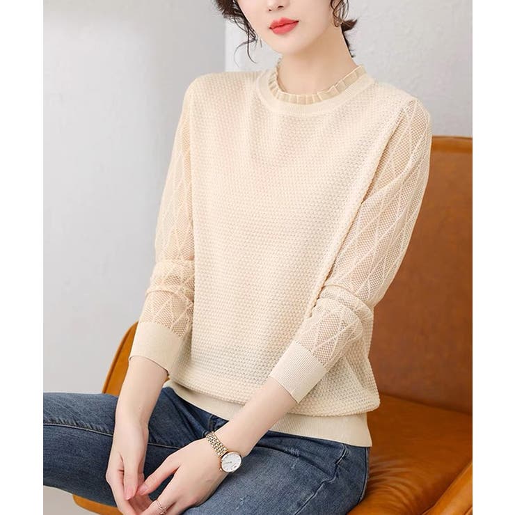 シースルー袖ニット 異素材ニットトップス | SUNSHINE CLOSET | 詳細画像4 