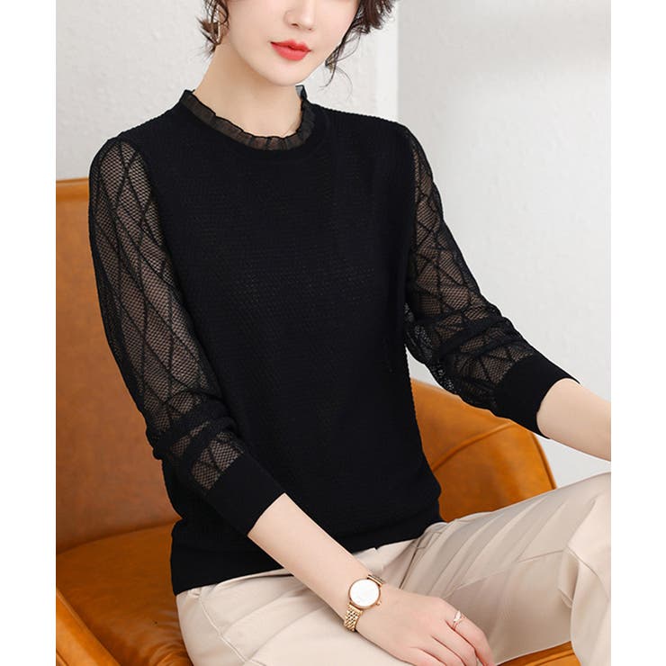 シースルー袖ニット 異素材ニットトップス | SUNSHINE CLOSET | 詳細画像6 