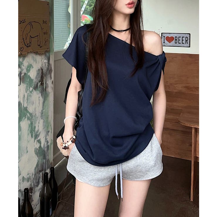 ワンショルトップスレディース 斜め肩デザイントップス サイドギャザーワンショルダ… | SUNSHINE CLOSET | 詳細画像12 