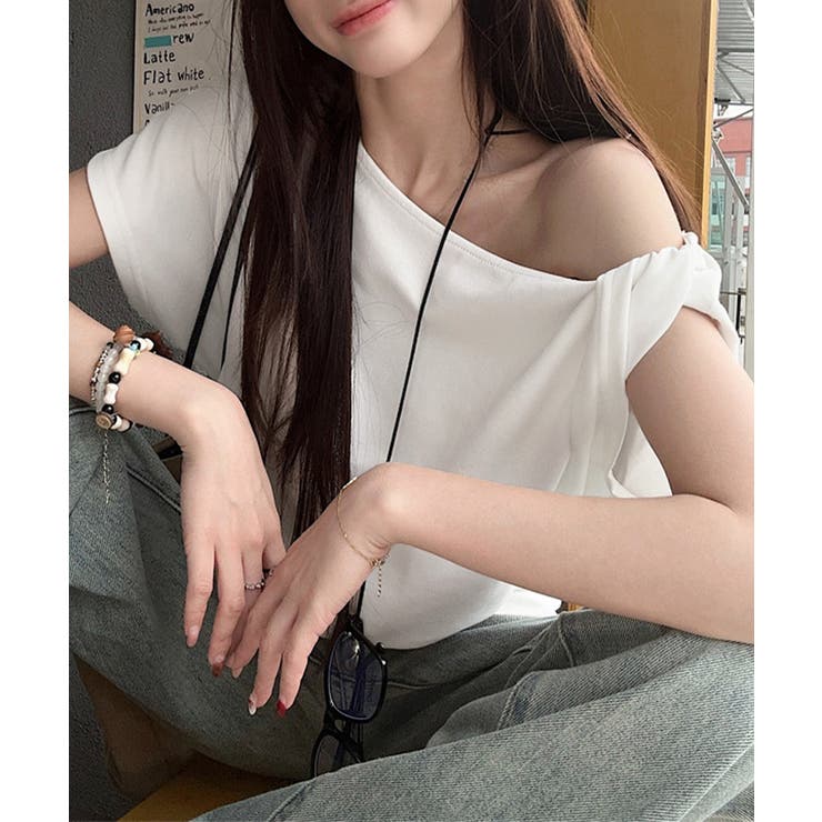 ワンショルトップスレディース 斜め肩デザイントップス サイドギャザーワンショルダ… | SUNSHINE CLOSET | 詳細画像4 