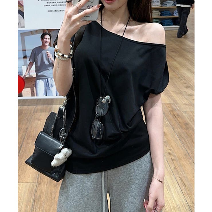 ワンショルトップスレディース 斜め肩デザイントップス サイドギャザーワンショルダ… | SUNSHINE CLOSET | 詳細画像5 