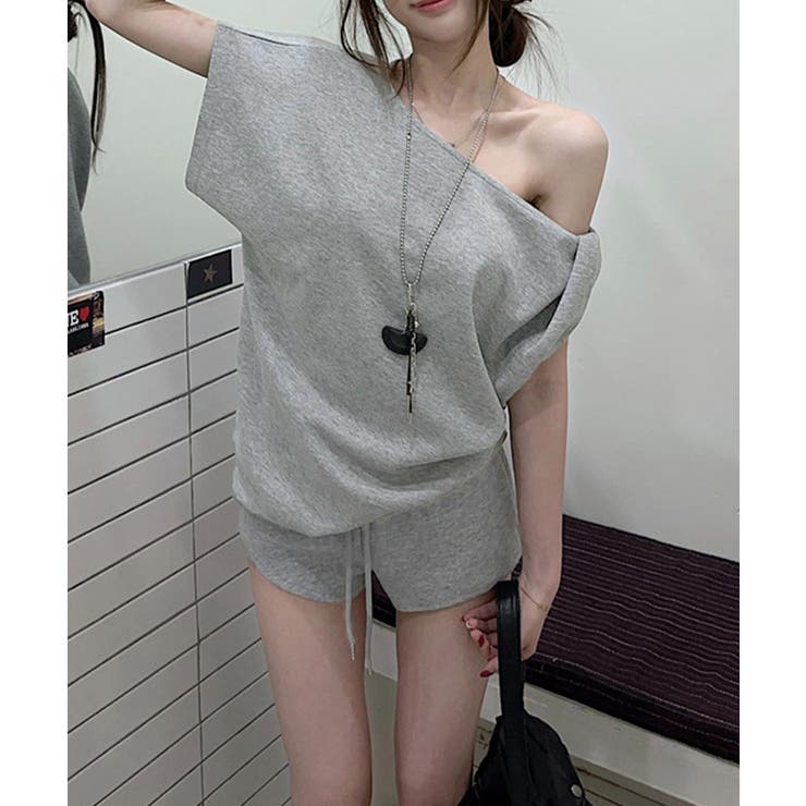 ワンショルトップスレディース 斜め肩デザイントップス サイドギャザーワンショルダ… | SUNSHINE CLOSET | 詳細画像8 