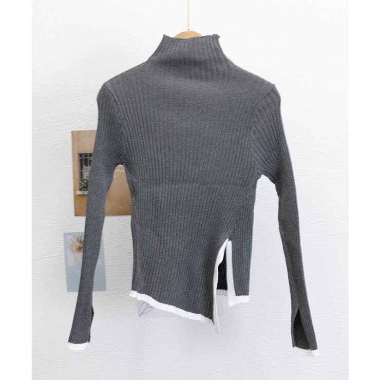 配色ハイネックニットセーター リブニット[品番：AGCW0005942