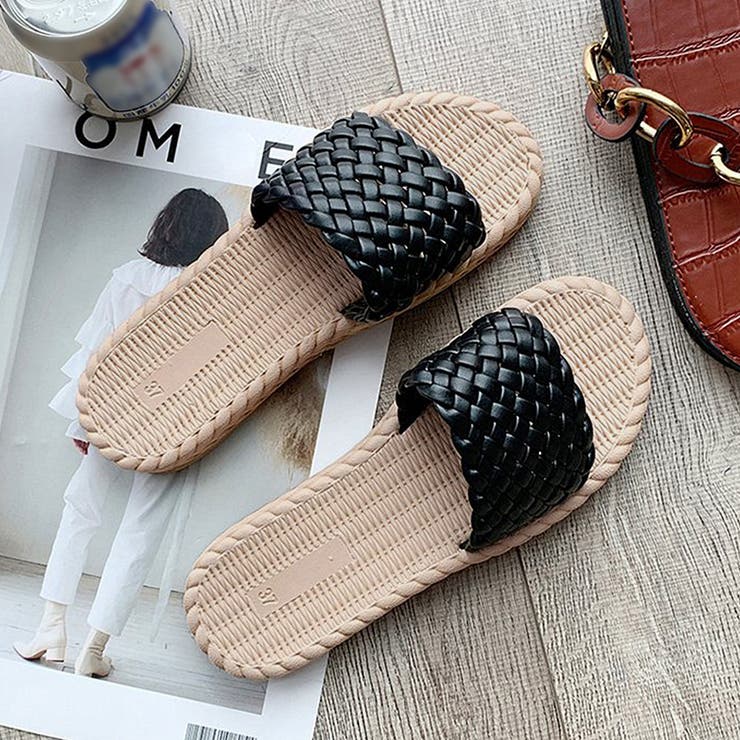 ブラック | スリッパサンダル レディース 夏 編み | SUNSHINE CLOSET