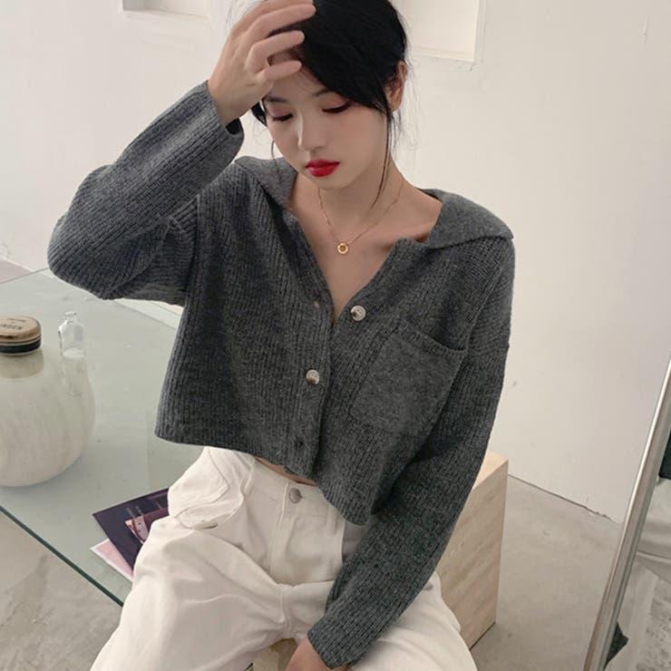 ダークグレー | ショート丈ニット カーディガン トップス | SUNSHINE CLOSET