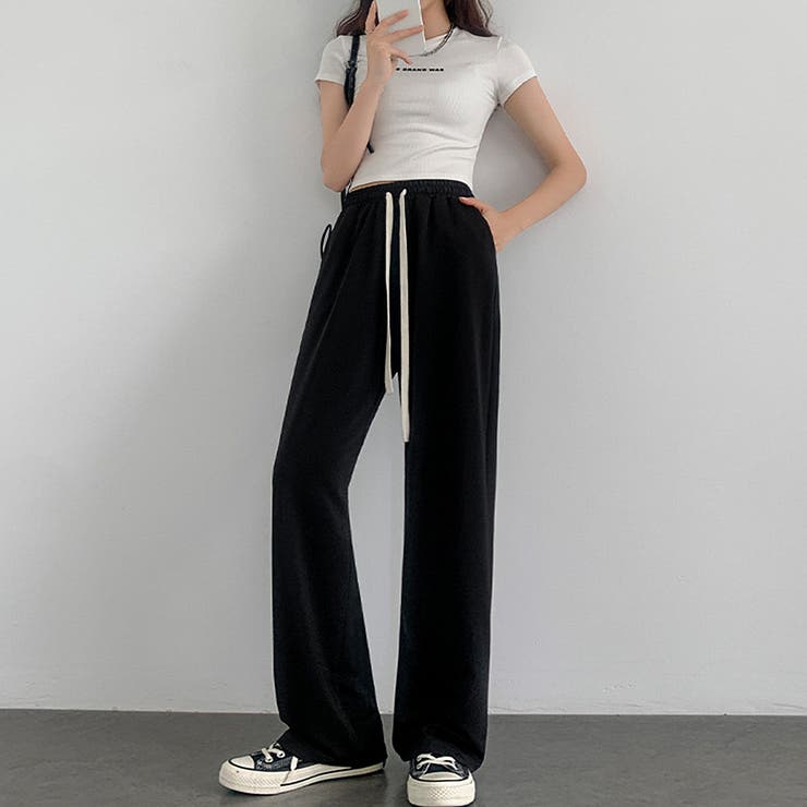 ブラック | セミワイドパンツ ハイウエスト 全4色 | SUNSHINE CLOSET