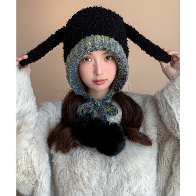 うさぎ耳ニット帽 配色 レディース 小顔 | SUNSHINE CLOSET | 詳細画像1 