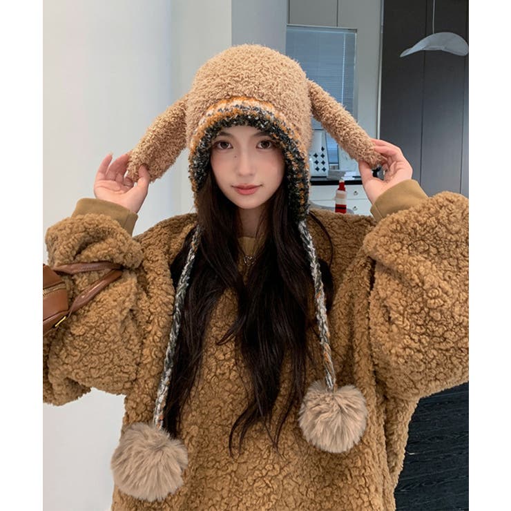 うさぎ耳ニット帽 配色 レディース 小顔 | SUNSHINE CLOSET | 詳細画像10 