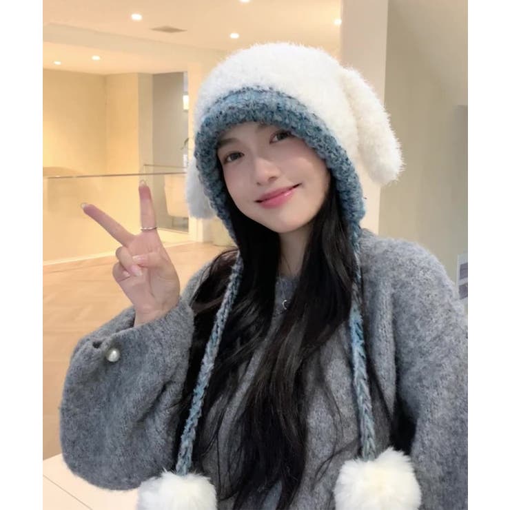 うさぎ耳ニット帽 配色 レディース 小顔 | SUNSHINE CLOSET | 詳細画像4 