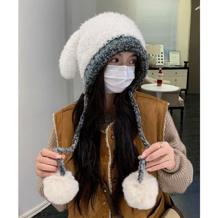 うさぎ耳ニット帽 配色 レディース 小顔 | SUNSHINE CLOSET | 詳細画像6 