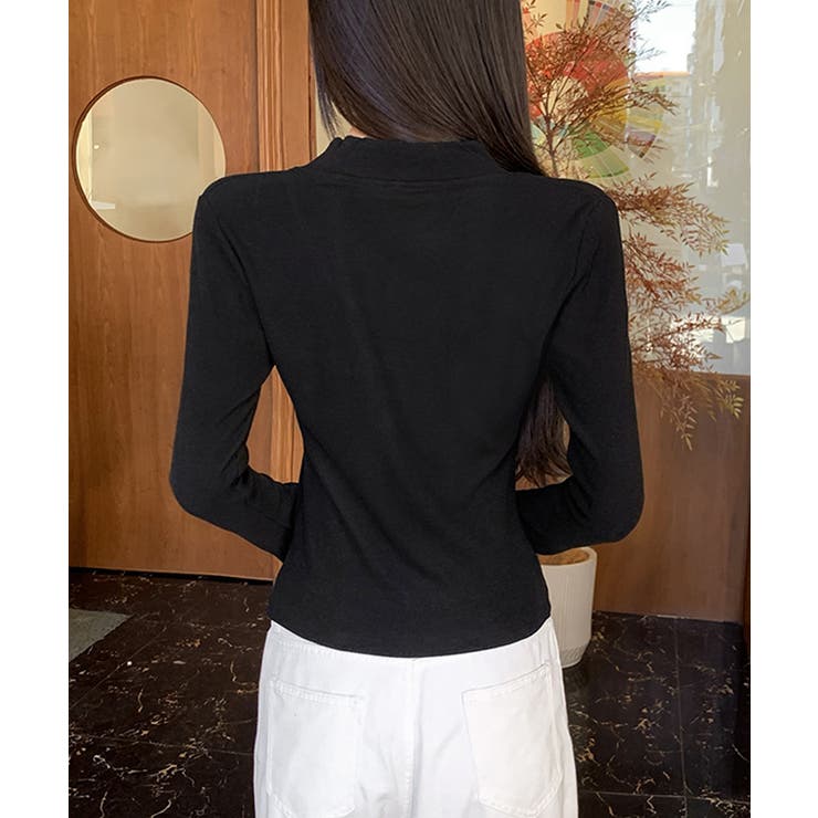 Vネック 長袖Tシャツ 韓国風カットソー | SUNSHINE CLOSET | 詳細画像14 