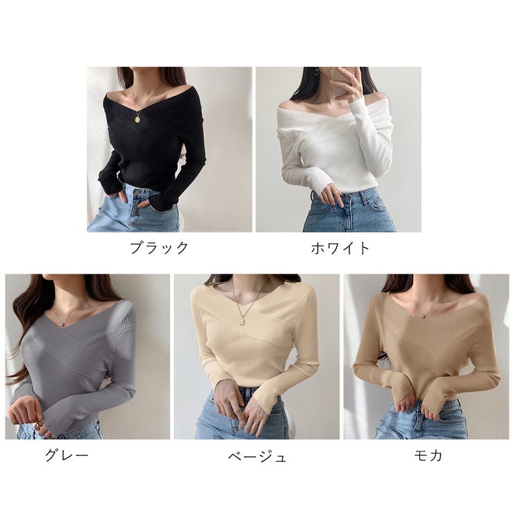 ニットトップス Vネック 肌見せ 韓国風 | SUNSHINE CLOSET | 詳細画像2 