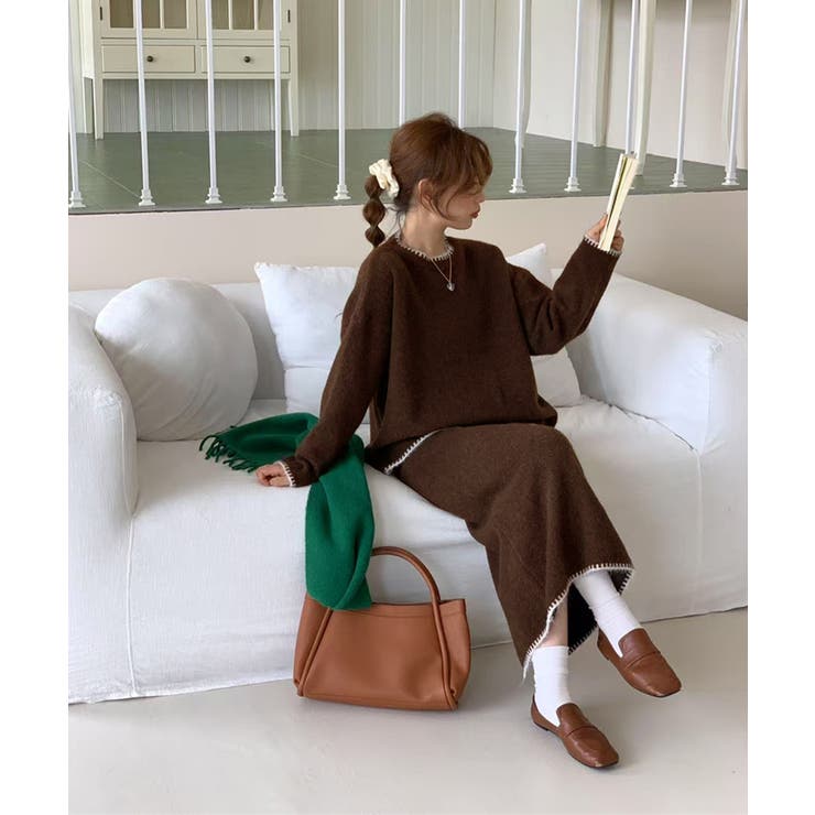 ニットセットアップ 上下セット 配色[品番：AGCW0007085]｜SUNSHINE