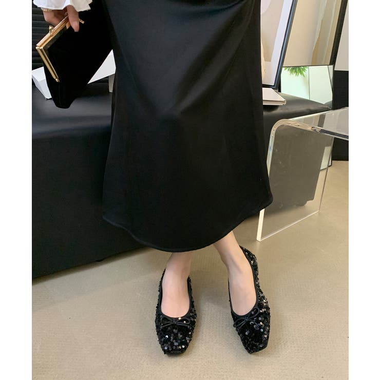 バレエシューズ パンプス 黒 ウエッジソールパンプス23 クレイサス