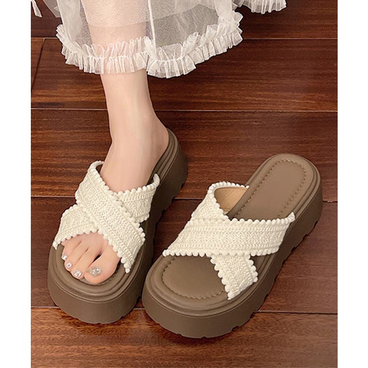 厚底サンダル レディース クロッシー編み[品番：AGCW0006592