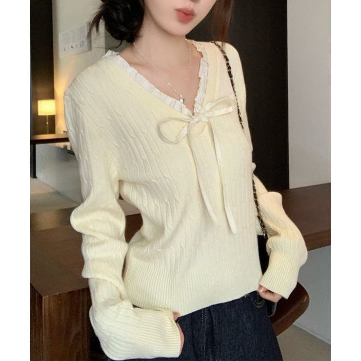 ニットトップスレディース リボン フリル | SUNSHINE CLOSET | 詳細画像2 