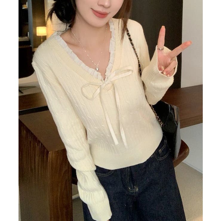 ニットトップスレディース リボン フリル | SUNSHINE CLOSET | 詳細画像3 