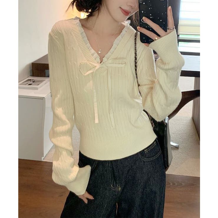 ニットトップスレディース リボン フリル | SUNSHINE CLOSET | 詳細画像4 