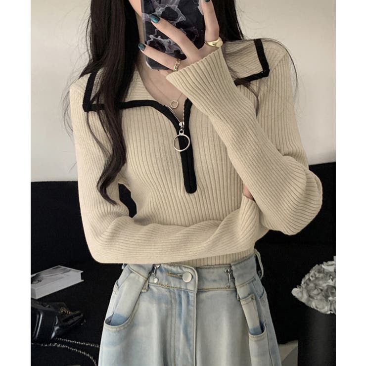 ニットトップス ファスナー付き 無地 | SUNSHINE CLOSET | 詳細画像1 