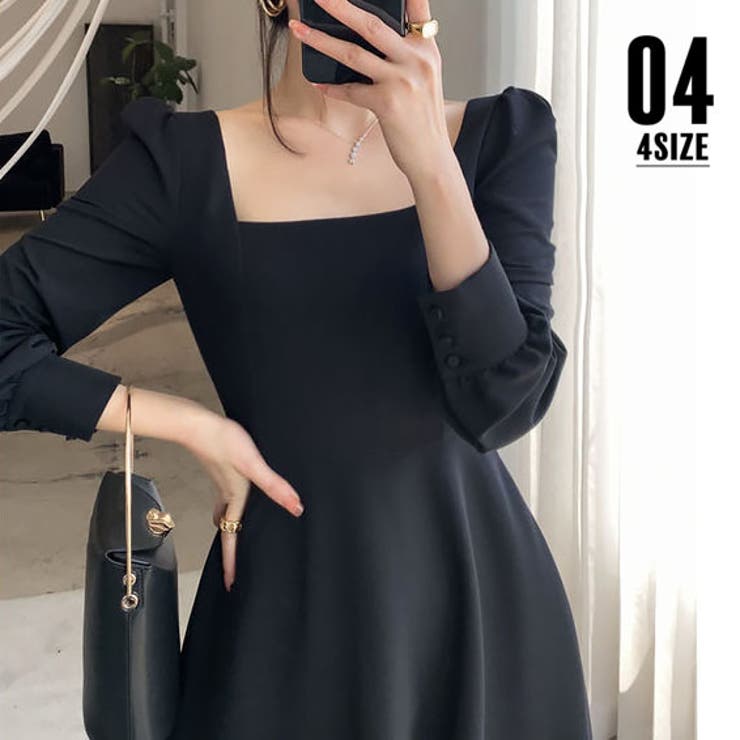 スクエアネック ワンピース レディース黒[品番：AGCW0003202