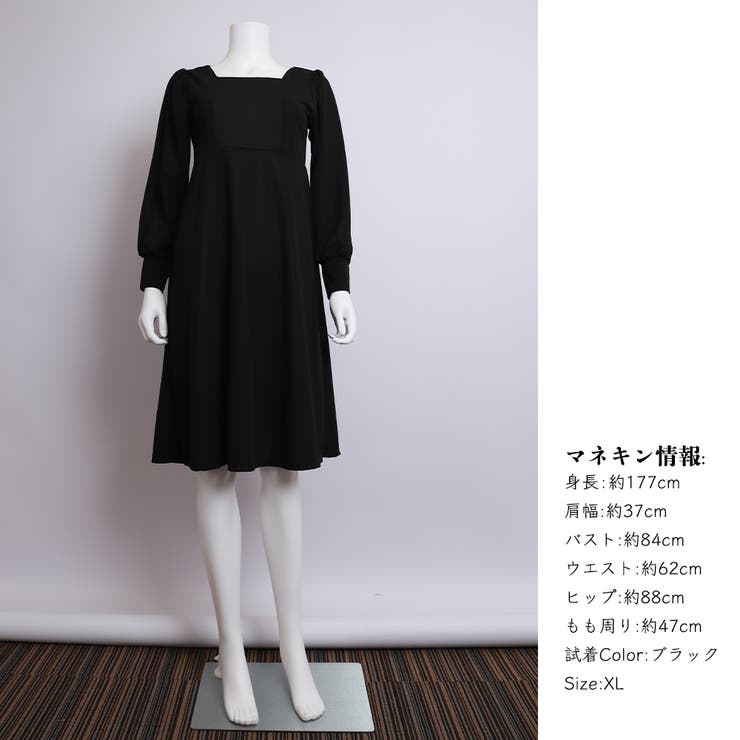 スクエアネック ワンピース レディース黒[品番：AGCW0003202