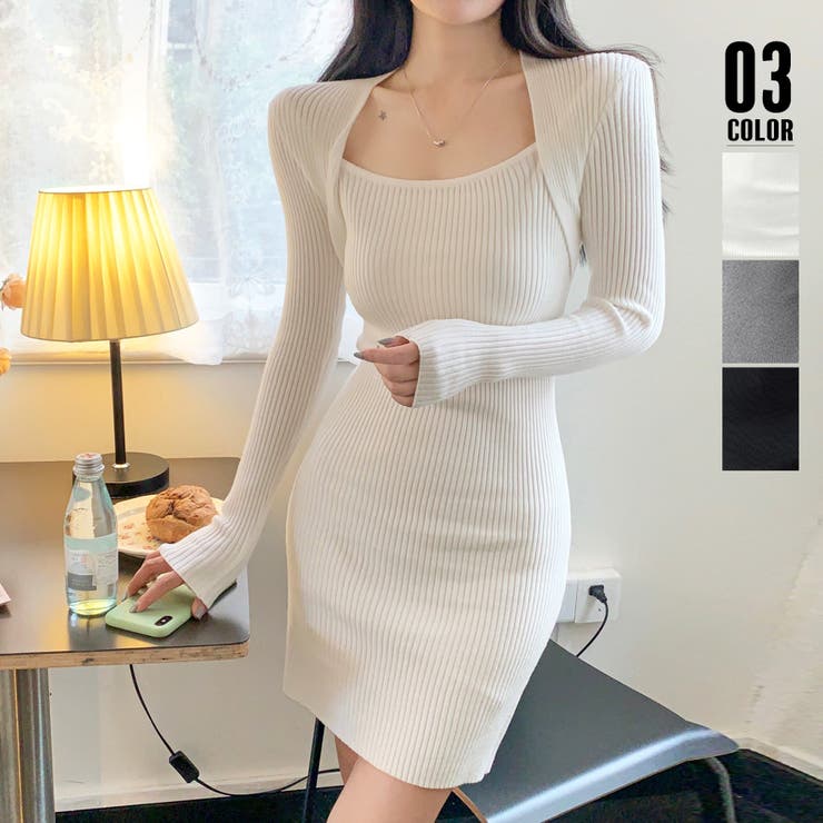 ニットワンピース リブ タイト 長袖韓国 | SUNSHINE CLOSET | 詳細画像1 