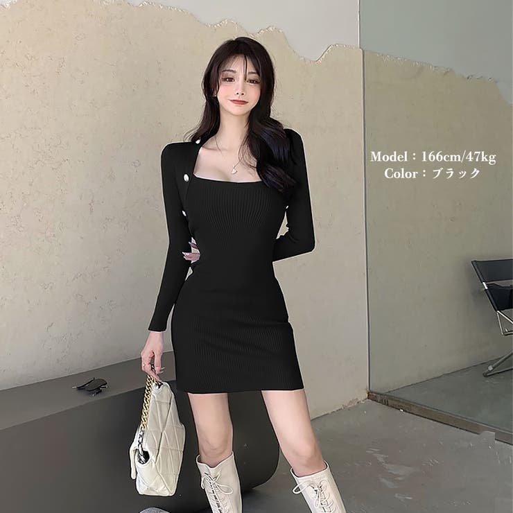 ニットワンピース リブ タイト 長袖韓国 | SUNSHINE CLOSET | 詳細画像4 