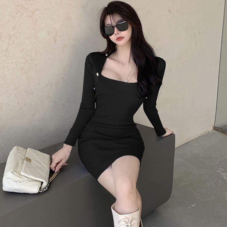 ニットワンピース リブ タイト 長袖韓国 | SUNSHINE CLOSET | 詳細画像5 