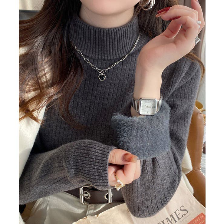 ニットトップス 裏起毛 ハイネック 厚手 ニットトップス 裏起毛 ハイネック 厚手[品番：AGCW0006014