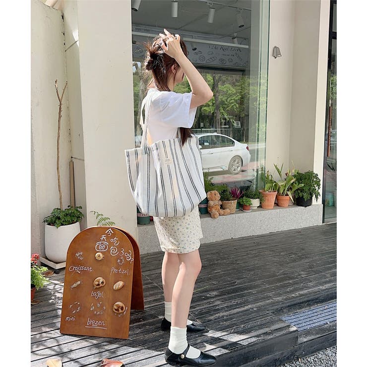 トートバッグ 綿麻 ストライプ柄 韓国風 | SUNSHINE CLOSET | 詳細画像12 