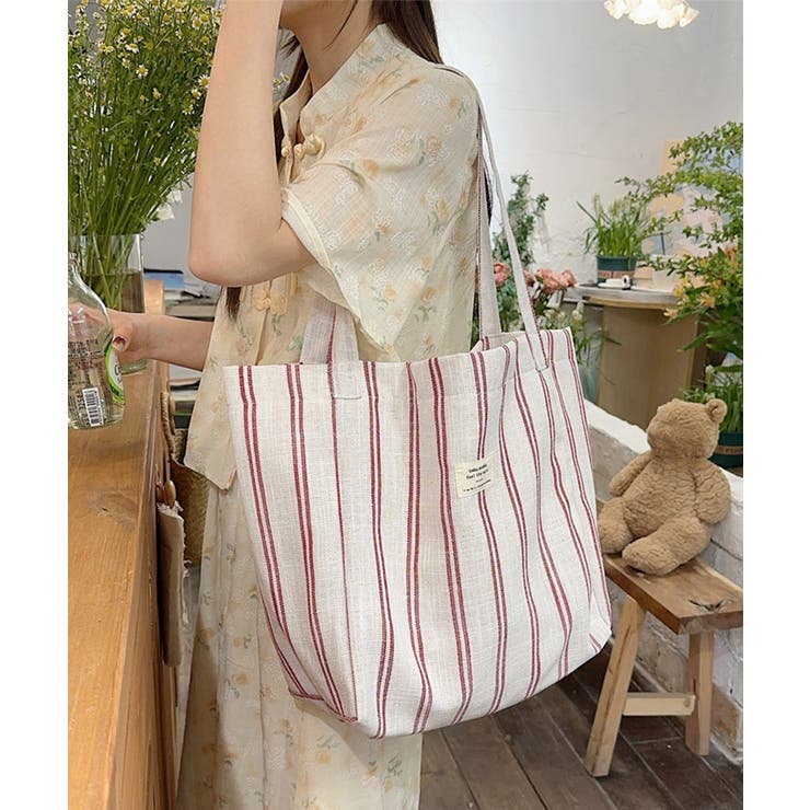 トートバッグ 綿麻 ストライプ柄 韓国風 | SUNSHINE CLOSET | 詳細画像3 