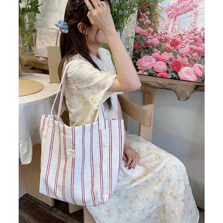 トートバッグ 綿麻 ストライプ柄 韓国風 | SUNSHINE CLOSET | 詳細画像6 