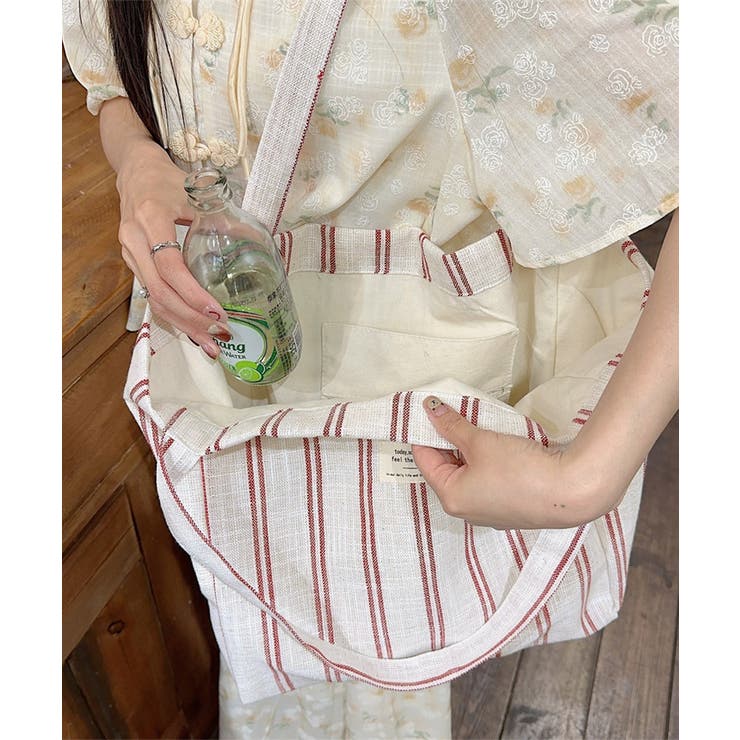 トートバッグ 綿麻 ストライプ柄 韓国風 | SUNSHINE CLOSET | 詳細画像7 