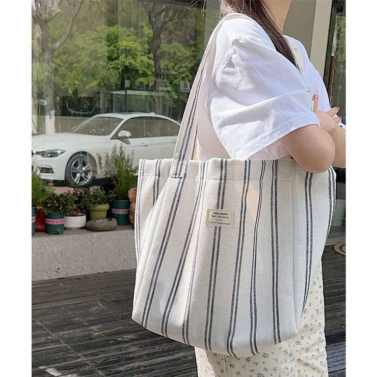 トートバッグ 綿麻 ストライプ柄 韓国風 | SUNSHINE CLOSET | 詳細画像8 