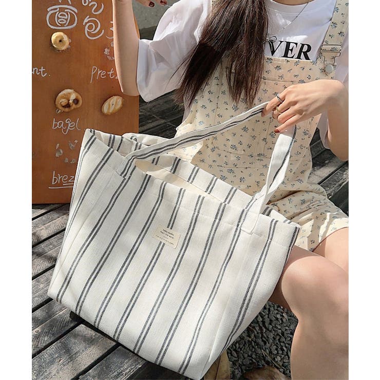 トートバッグ 綿麻 ストライプ柄 韓国風 | SUNSHINE CLOSET | 詳細画像9 
