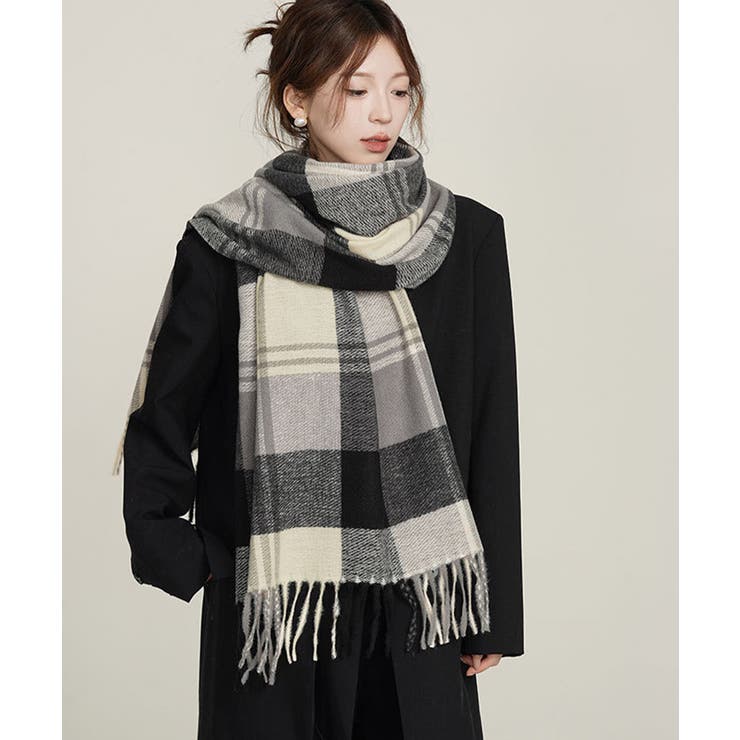 チェック柄マフラー 大判 ストール[品番：AGCW0005923]｜SUNSHINE