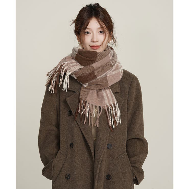 チェック柄マフラー 大判 ストール[品番：AGCW0005923]｜SUNSHINE