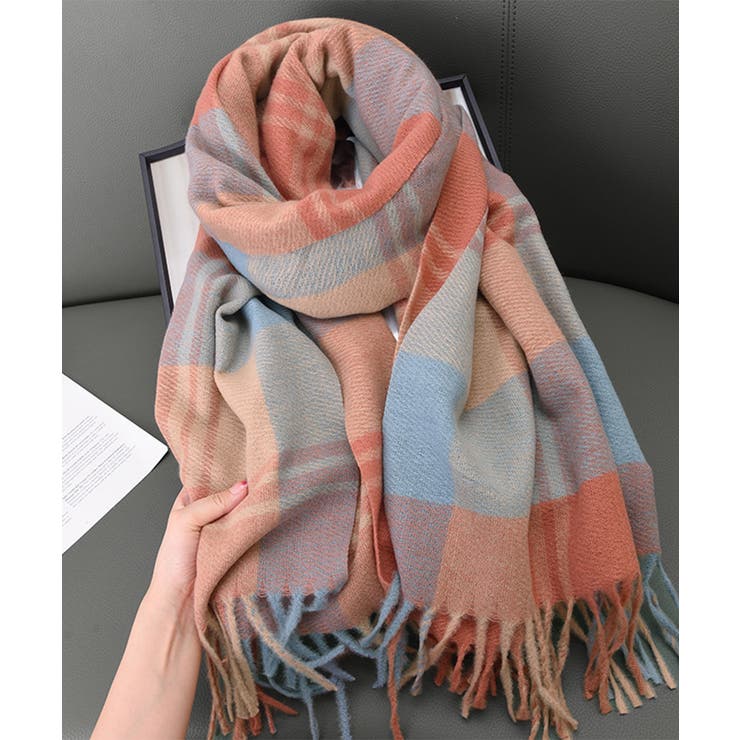 チェック柄マフラー 大判 ストール[品番：AGCW0005923