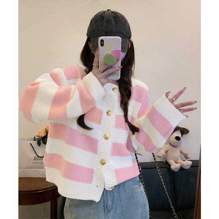 サラ　PINK HOUSE ボーダー柄ロングカーディガン ボーダー柄セーター ニットカーディガン[品番：AGCW0005026]｜SUNSHINE