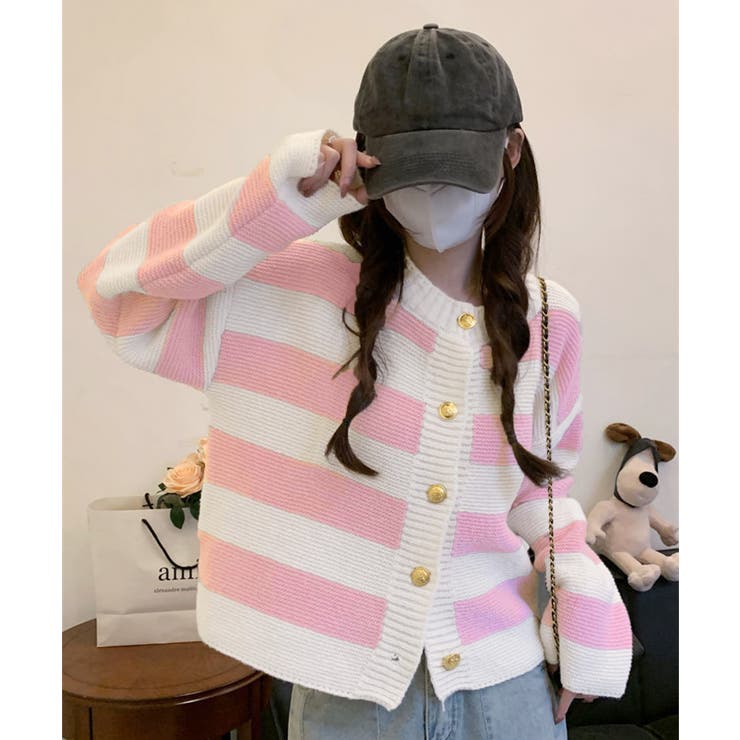 ボーダー柄セーター ニットカーディガン[品番：AGCW0005026]｜SUNSHINE