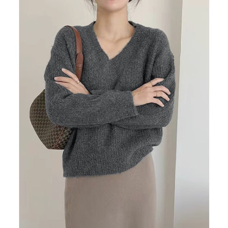 ニットトップス レディース 無地Vネック[品番：AGCW0005212]｜SUNSHINE