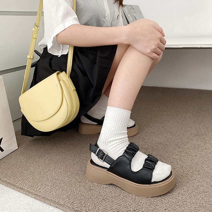 厚底サンダル ダブルベルト 夏靴 韓国[品番：AGCW0004102