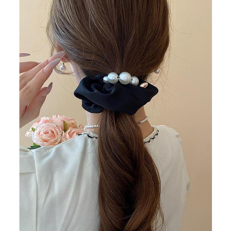 サテンヘアゴム シュシュ パール付き | SUNSHINE CLOSET | 詳細画像1 