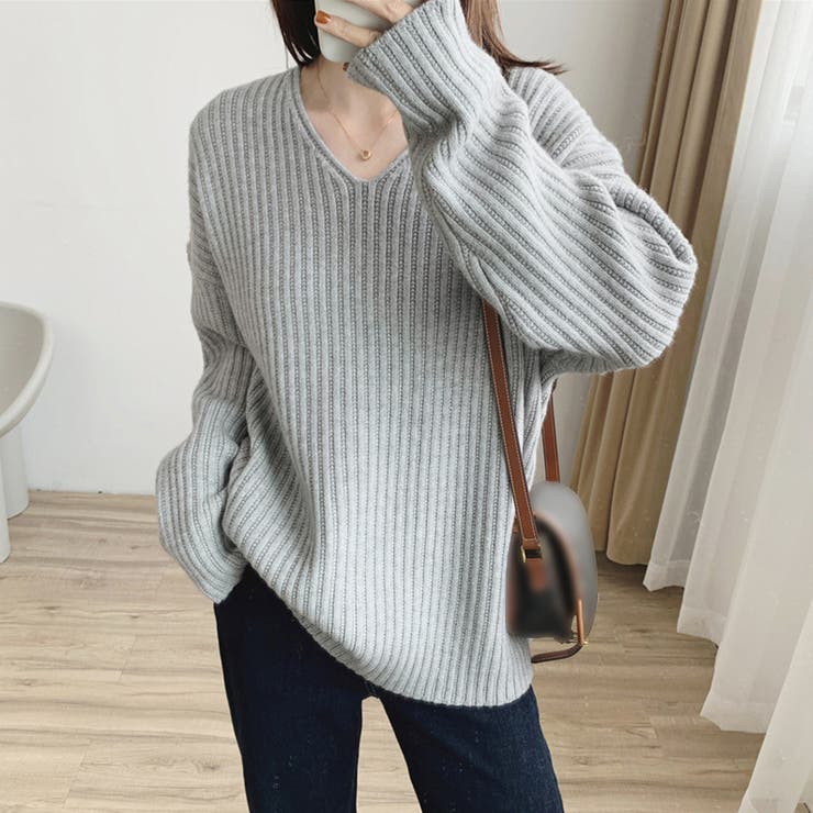 グレー | リブ ニットトップス春秋冬ニットセーター | SUNSHINE CLOSET