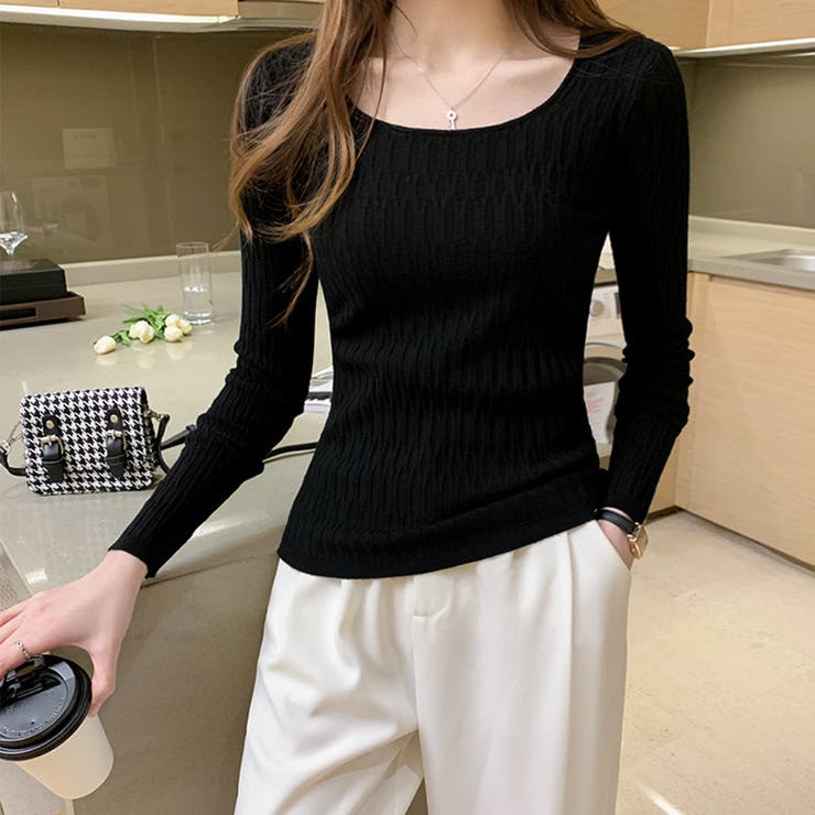 ブラック | ニットトップス スクエアネックレディース 春 | SUNSHINE CLOSET