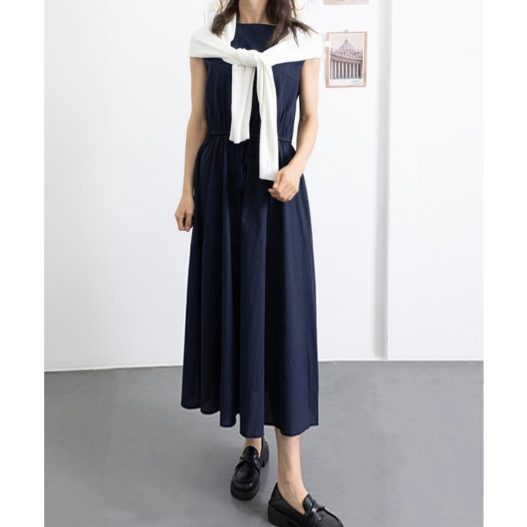 美品☆Rene☆美スタイル☆ワンピース☆ルネ☆34☆春夏☆ストレッチ Rene ルネ ベーシック basic レース襟 ワンピース ひざ丈 ミディ