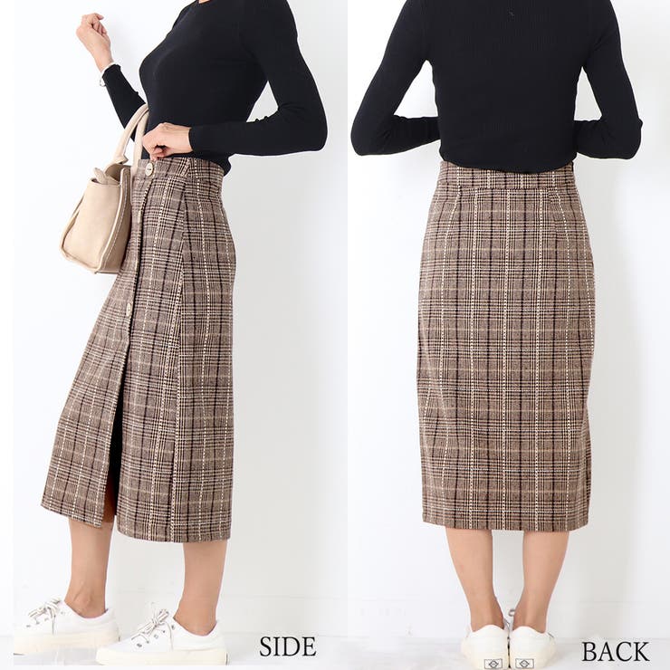 グレンチェック スカート ブラウン[品番：AGCW0001446]｜SUNSHINE