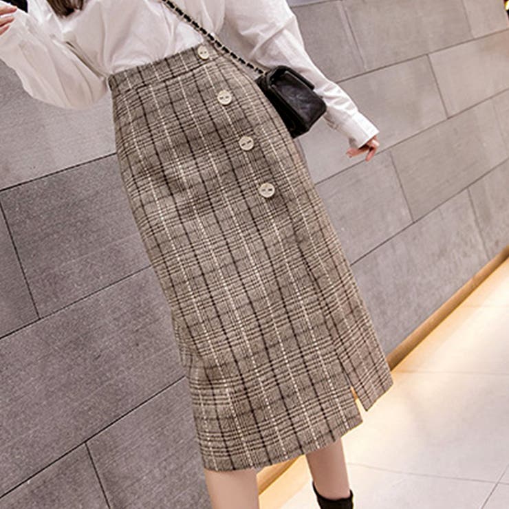 Acne Studios ハイウエスト チェック ブラウン　ペンシルスカート レトロチェック柄ミニスカートハイウエスト[品番：AGCW0006068