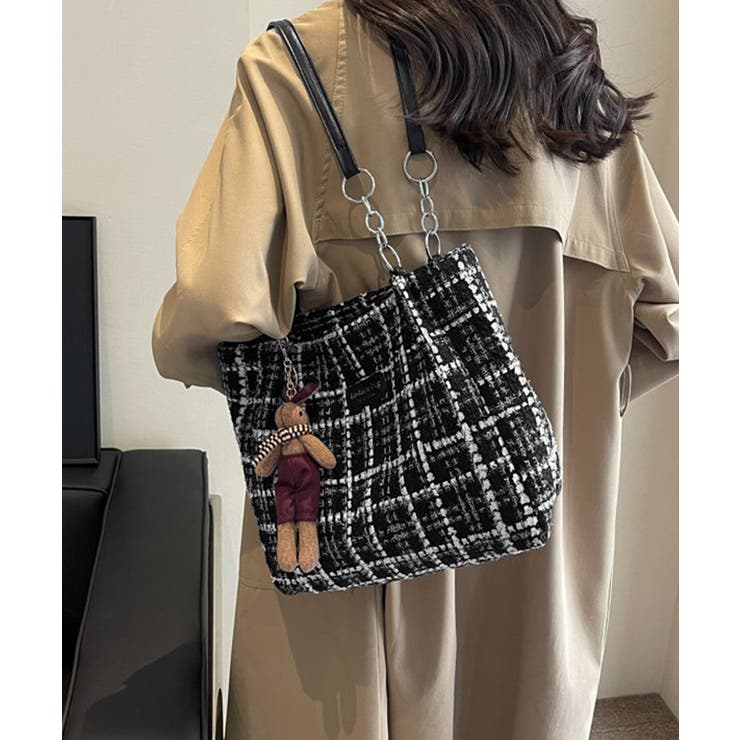 チェック柄トートバッグ ツイード風鞄軽量 | SUNSHINE CLOSET | 詳細画像3 
