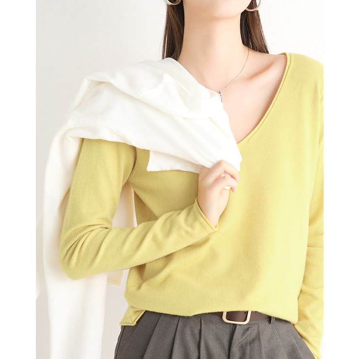イエロー | Vネック ニットトップス レディース | SUNSHINE CLOSET